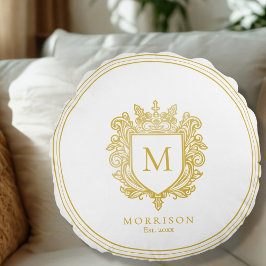 Gouden Monogram Crest Rond Kussen