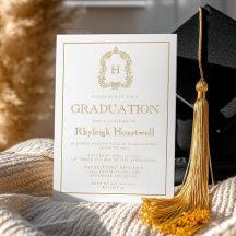 Gouden Monogram Crest White Graduation Party