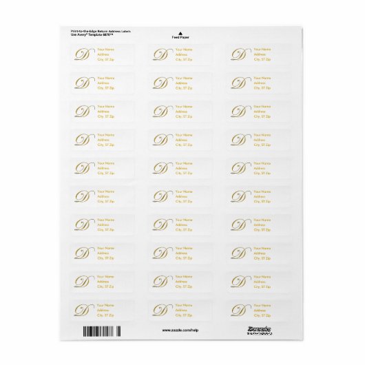 Gouden Monogram D Adresetiketten Etiket (Full Sheet)
