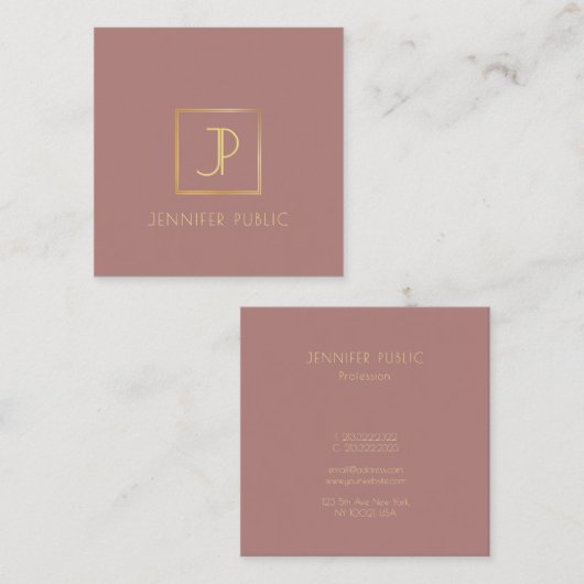 Gouden Monogram Design Sjabloon Modern Elegant Vierkante Visitekaartje (Voorkant / Achterkant)