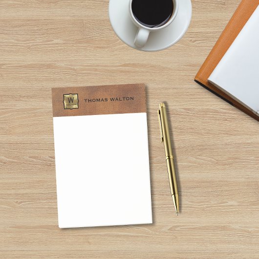 Gouden Monogram Echt Leren Uitzicht Elegant Post-it® Notes