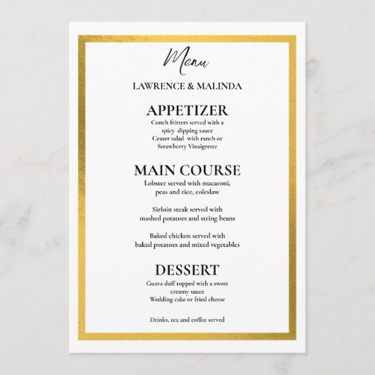 Gouden Monogram Eenvoudige Elegante Bruiloft Menu (Voorkant)