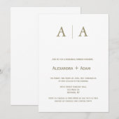 Gouden monogram eenvoudige repetitie dineruitnodig kaart (Voorkant / Achterkant)