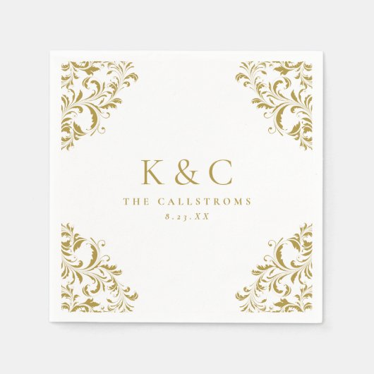  gouden monogram Elegant gouden bruiloft Servet (Voorkant)