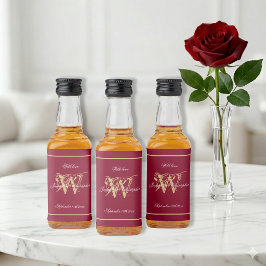 Gouden Monogram Elegant Schrift Burgundy Rood Mini Likeurfles Etiket