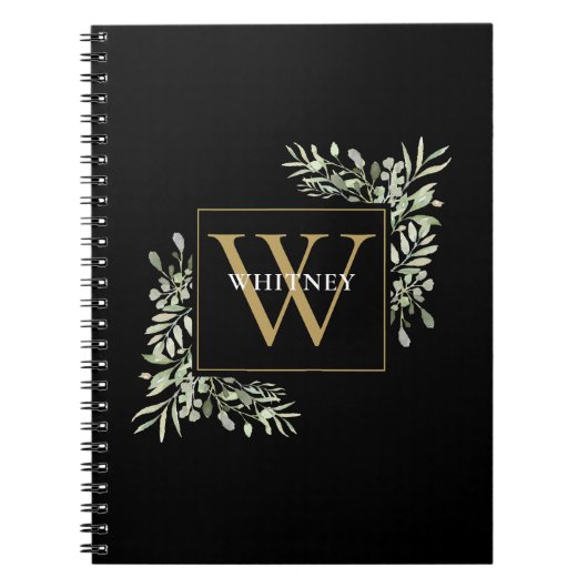 Gouden Monogram Elegante Eucalyptus Groen Blauw Notitieboek (Voorkant)