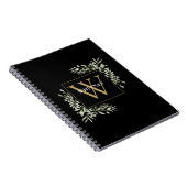 Gouden Monogram Elegante Eucalyptus Groene Black Notitieboek (Rechterzijde)