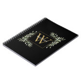 Gouden Monogram Elegante Eucalyptus Groene Zwart Notitieboek (Linkerzijde)