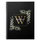Gouden Monogram Elegante Eucalyptus Groene Zwart Notitieboek (Voorkant)