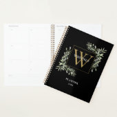 Gouden Monogram Elegante Groene Bladkleur Zwart 20 Planner (Display)