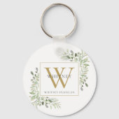 Gouden Monogram Elegante Groene Sieraden Sleutelha Sleutelhanger (Voorkant)