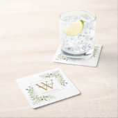 Gouden Monogram Elegante Moderne Groene Bloemen Kartonnen Onderzetters (Insitu)