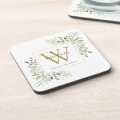 Gouden Monogram Elegante Moderne Groene Decoratie Bier Onderzetter (Linkerzijde)