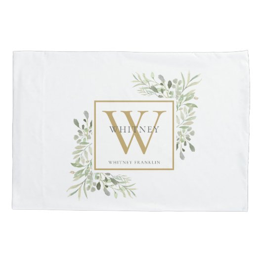 Gouden Monogram Elegante Moderne Groene Kussenhoes (Achterkant)