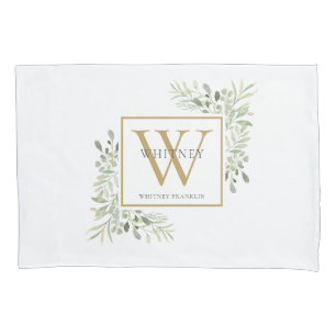 Gouden Monogram Elegante Moderne Groene Kussenhoes