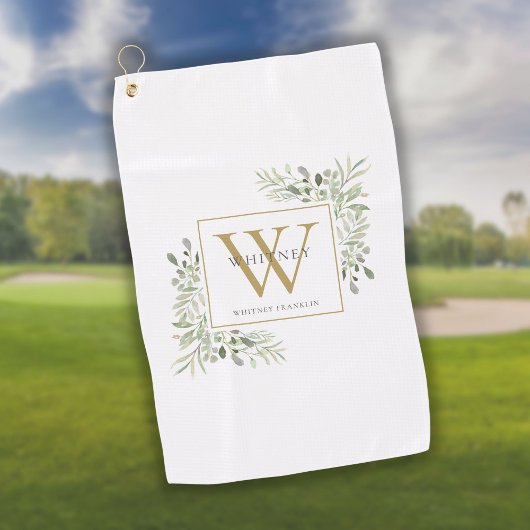 Gouden Monogram Elegante Moderne Groene Tinten Golfhanddoek