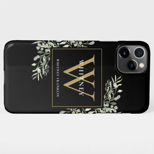 Gouden Monogram Elegante Moderne Groene Tinten Zwa iPhone Hoesje (Achterkant horizontaal)
