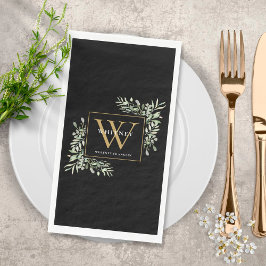 Gouden Monogram Elegante Moderne Groene Tinten Zwa Servet