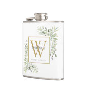 Gouden Monogram Elegante Moderne Groenelementen Heupfles (Links)