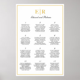 Gouden Monogram Elegante Trouwzaalstoelenplattegro Poster