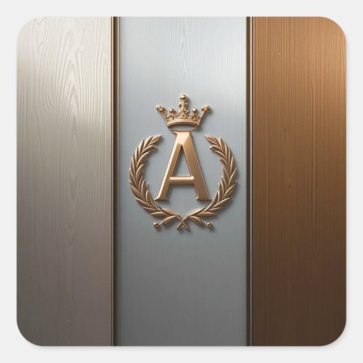 Gouden Monogram Embleem A Vierkante Sticker (Voorkant)