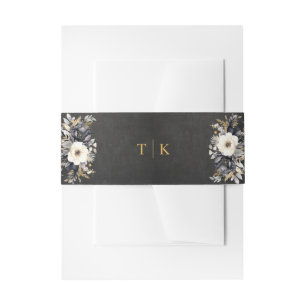 Gouden Monogram en Pioenenuitnodigingen Belly Band Uitnodigingen Wikkel