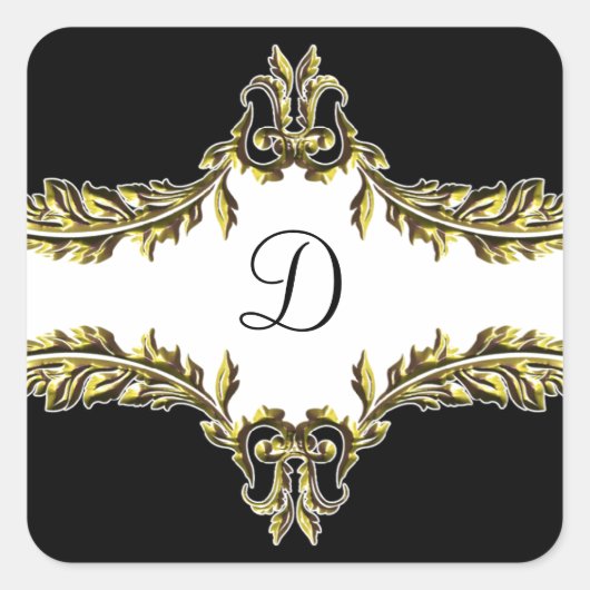 Gouden monogram envelop afdichting vierkante sticker (Voorkant)