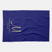 Gouden Monogram Familienaam Marine Blauw Effen Kle Theedoek (Horizontaal)