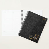 Gouden Monogram Faux Zwart Leer Wekelijks Maandeli Planner (Display)