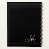 Gouden Monogram Faux Zwart Leer Wekelijks Maandeli Planner (Achterkant)