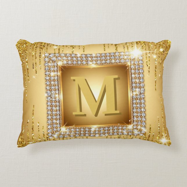 ✨ Gouden Monogram Frame Met Naam Op Maat ✱✨ Accent Kussen (Voorkant)