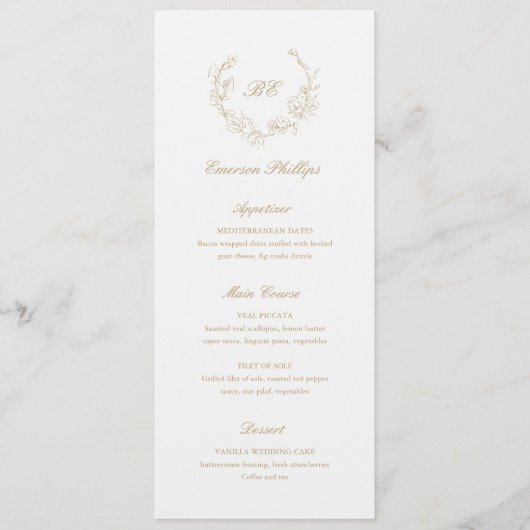 Gouden Monogram Gastnaam Elegante bruiloft Menu (Voorkant)