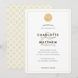 Gouden Monogram Geometrische Elegante Huwelijksuit Kaart