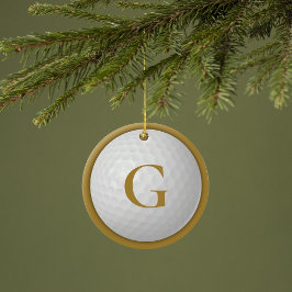 Gouden Monogram Golfbal Keramisch Ornament
