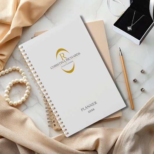 Gouden Monogram Grijs Modern Elegant Business Planner