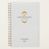 Gouden Monogram Grijs Modern Elegant Business Planner (Voorkant)