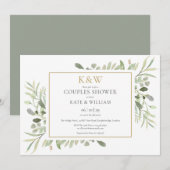 Gouden Monogram Groen Bladerdak Paren Douche Kaart (Voorkant / Achterkant)