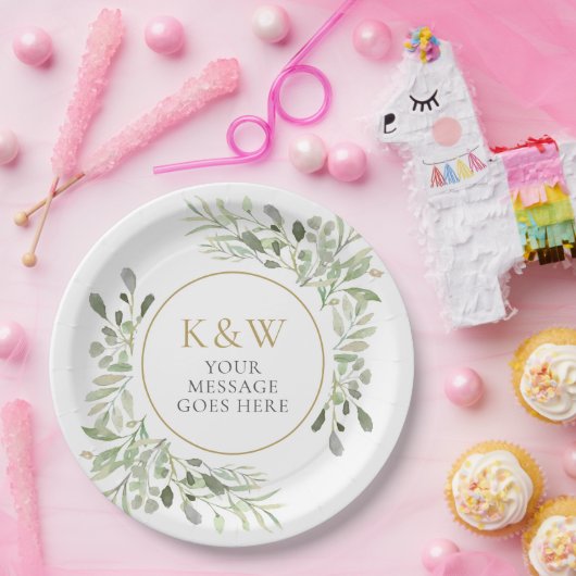 Gouden Monogram Groen Feest Viering Papieren Bordje (Feest)