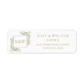 Gouden Monogram Groene Bladwijzer Adres Etiket (Voorkant)