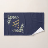 Gouden Monogram Groene Bloemen Navyblauw Bad Handdoek (Handdoek)