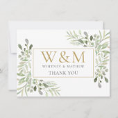 Gouden Monogram Groene Elegantie Bedankkaart (Voorkant)