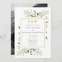 Gouden Monogram Groene Foto Bruiloft Kaart