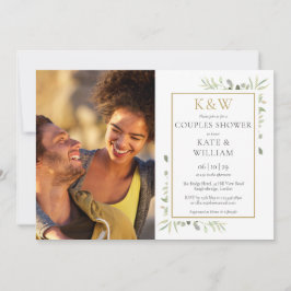 Gouden Monogram Groene Foto Koppels Bruisparty Kaart