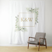 Gouden Monogram Groene Fotohal Backdrop Wandkleed (In situ)