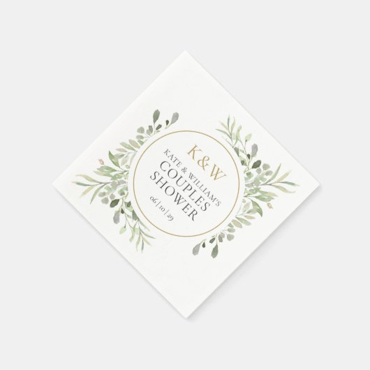 Gouden Monogram Groene Huwelijksborrel Voor Koppel Servet (Hoek)