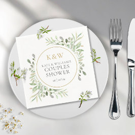 Gouden Monogram Groene Huwelijksfeest voor Koppels Servet