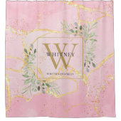 Gouden Monogram Groene Roze Agaat Geode Douchegordijn (Voorkant)