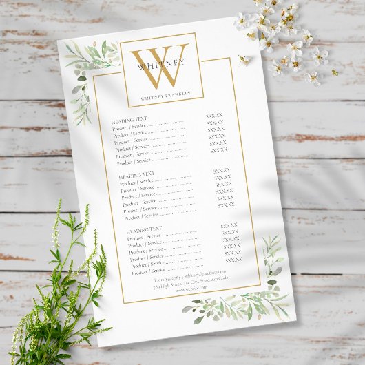 Gouden Monogram Groene Salon Service Menu