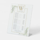 Gouden Monogram Groene Service Menuprijslijst Reclamebord Met Voetstuk (Voorkant)