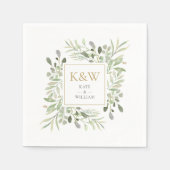 Gouden Monogram Groene Waterverf Bruiloft Servet (Voorkant)
